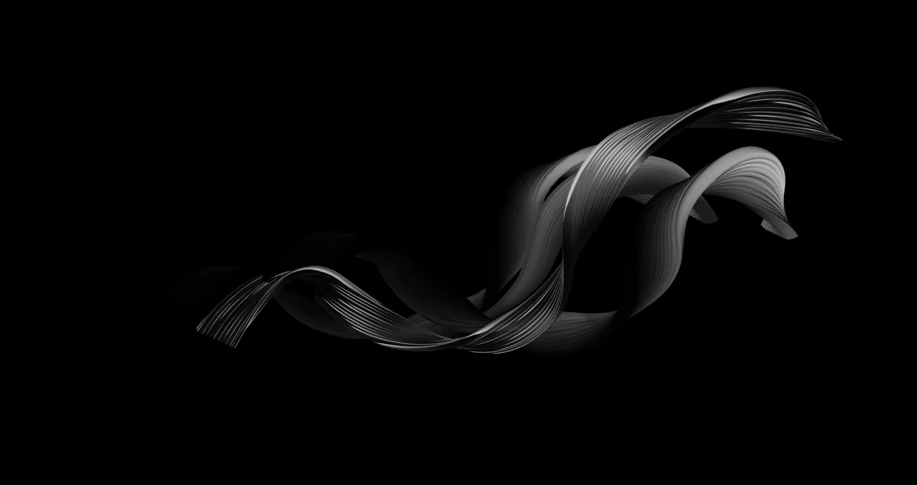 Abstract gray flowing ribbons on black background